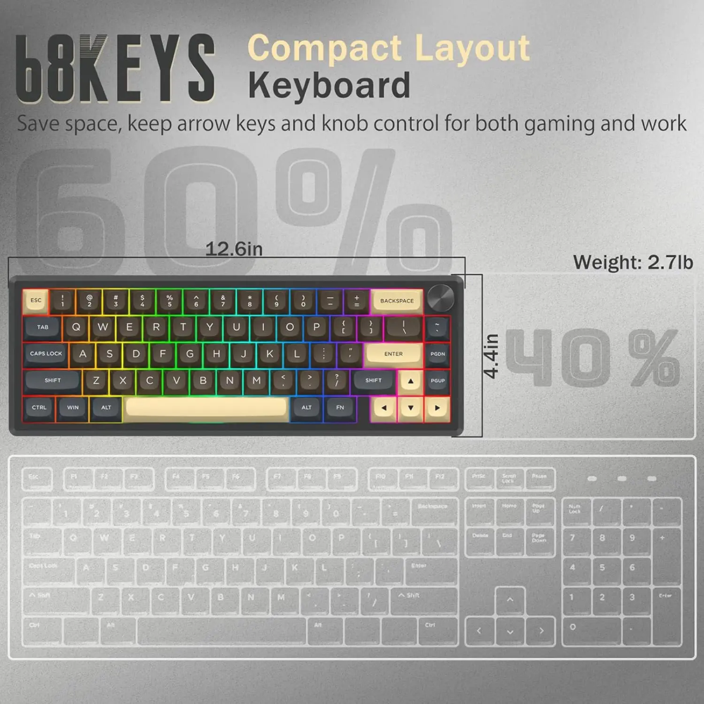 کیبورد ردراگون گیمینگ بی سیم مدل Uranus 65K727CGY RGB PRO