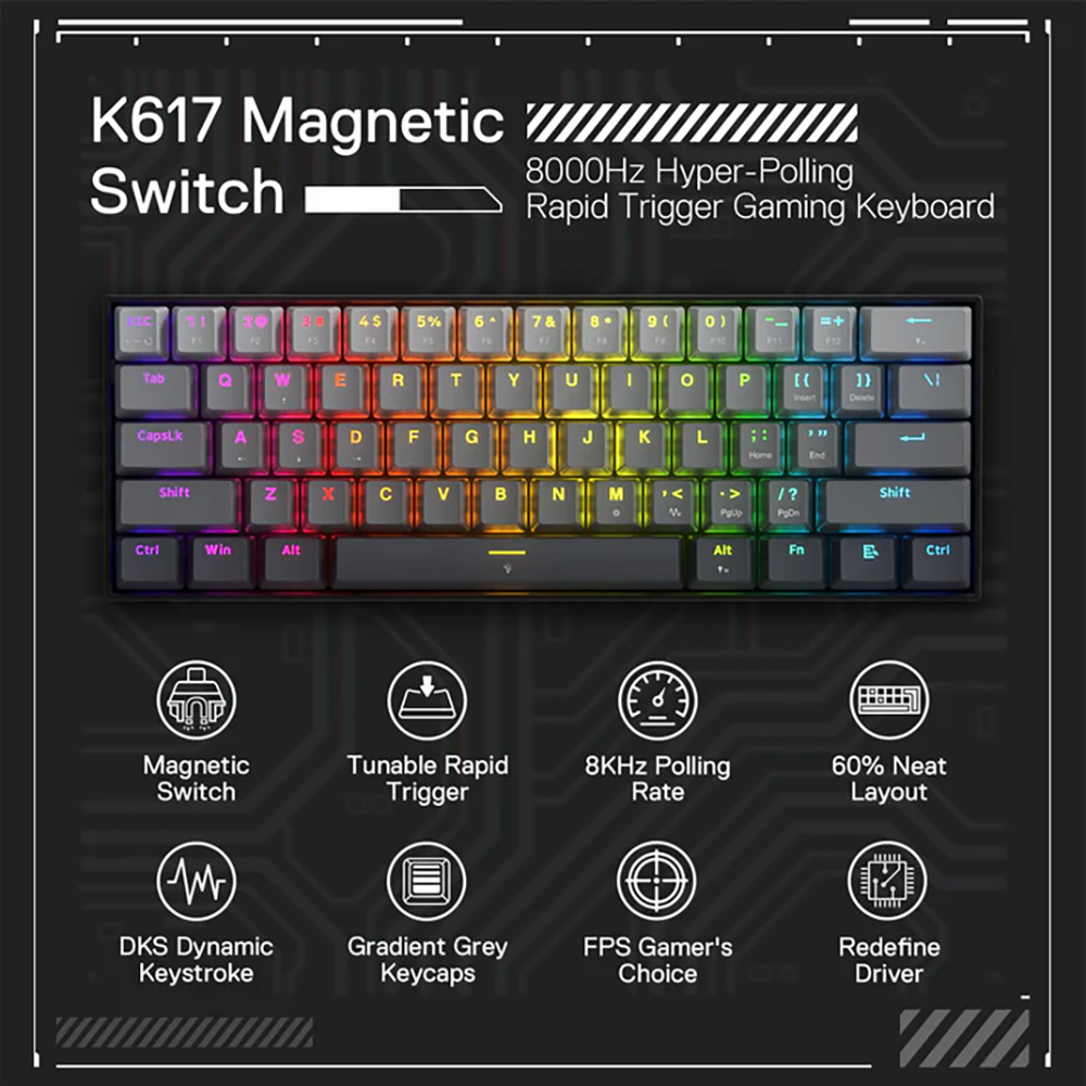 کیبورد ردراگون گیمینگ سیم دار مدل Fizz K617 GGB RGB M